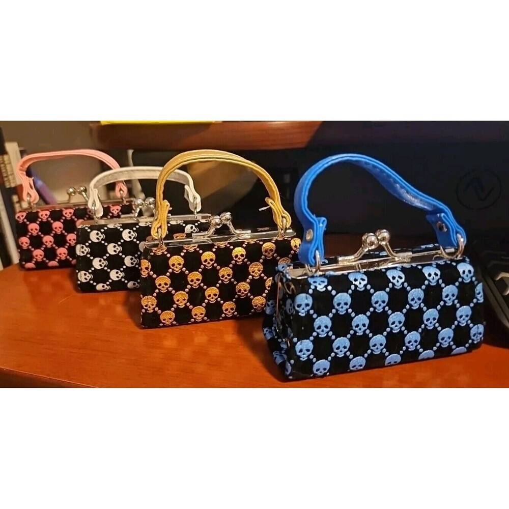 Lot Of 4 Mini Purse Skulls lipstick cases - Coin Holders Pink/Blue/White/Gold